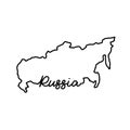 Russia outline map with the handwritten country name. Continuous line drawing of patriotic home sign