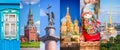 Russia, panoramic photo collage, Russia Saint Petersburg, Moscow landmarks travel and tourism concept