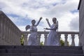 Russia, Penza-August 16, 2020. Russian holiday `Honey spas`. Girls depicting angels