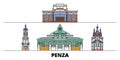 Russia, Penza flat landmarks vector illustration. Russia, Penza line city with famous travel sights, skyline, design.