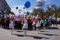 Russia. Penza - may 1, 2019: Majorettes take part in the parade.