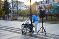 Russia Penza October 24, 2020: a disabled woman sings songs in a wheelchair