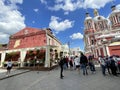 Moscow, Russia, June, 16, 2022. People walking in Klimentovsky Lane in summer on a sunny day. Russia, the city of Moscow