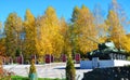 Russia, Pereslavl Zalessky, September 10, 2022. Autumn Victory Park.Monument to the tank