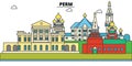 Russia, Perm. City skyline, architecture, buildings, streets, silhouette, landscape, panorama, landmarks. Editable