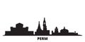 Russia, Perm city skyline isolated vector illustration. Russia, Perm travel black cityscape