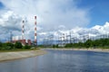 RUSSIA, PERM - JUNE 12, 2015: spillway and power unit on thermal power station in Dobryanka, Perm Krai