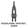 Russia,Perm, Troitskiy , Sobor travel landmark vector illustration