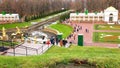 Tourists go down the stairs to the lower Park