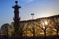 Russia. Petersburg. An arrow of Vasilevsky island and Rostral columns.