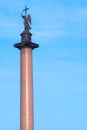 RUSSIA, PETERSBURG - AUG 18, 2022: alexandrian sky column pillar monument petersburg angel cross view, concept top form