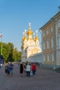 RUSSIA, PETERSBURG - AUG 19, 2022: fountain russia petersburg palace peterhof grand st cascade travel, for baroque blue Royalty Free Stock Photo