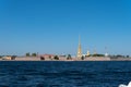 RUSSIA, PETERSBURG - AUG 20, 2022: Pauls blue summer view russian isaac frigate fortress petersburg, for church travel