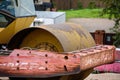 Russia Petersburg August 4, 2020: construction equipment close-up when laying asphalt on the road.