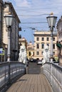 Russia, Petersburg, July 1, 2019. Lions on the Lion Bridge. In the photo Lions on the Lion`s Bridge on the Griboedov Canal