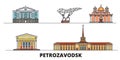 Russia, Petrozavodsk flat landmarks vector illustration. Russia, Petrozavodsk line city with famous travel sights