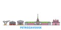 Russia, Petrozavodsk line cityscape, flat vector. Travel city landmark, oultine illustration, line world icons