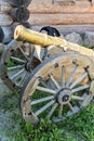 Russia, Priozersk, August 2020. An imitation of an old cannon in the courtyard of a private museum.