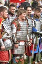 A number of knights in armor at the Russian Fortress festival of historical reconstruction