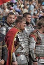 A number of knights in armor at the Russian Fortress festival of historical reconstruction