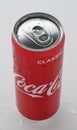 Russia, Republic of Bashkortostan, Mrakovo, - May 07, 2020: Coca-Cola aluminum can. White background. Dew on the walls. Close-up Royalty Free Stock Photo