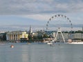 Russia, Republic of Chuvashia, Cheboksary, August 2021: Ferris Wheel Music Wheel and Drama Theater on Sovetskaya Embankment Royalty Free Stock Photo