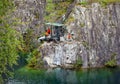 Russia, Republic of Karelia, Ruskeala - August 10, 2023: People in the marble canyon of the mountain park