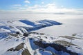 Russia, rocky shore of lake Ladoga Ladozhskoye, the gulf of Murolakhti Kocherga in the winter