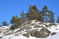 Russia, rocky shore of lake Ladoga Ladozhskoye, the gulf of Murolakhti Kocherga in the winter