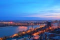 Russia. Rostov-on-Don. Night view of the city and Voroshilov bridge over the River Don Royalty Free Stock Photo