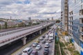 Russia, Rostov on Don, September 26, 2018: City road surface floor with viaduct bridge. Royalty Free Stock Photo