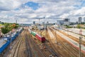 Russia, Rostov on Don, September 26, 2018: Trains on railway tracks at city train station.