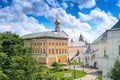 Russia, Rostov, July 2020. The courtyard of the Kremlin with historical buildings.