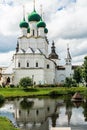 Russia, Rostov, July 2020. Reflection of the Orthodox Cathedral in the water of the pond in the Kremlin.