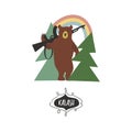 Bear with a Kalashnikov in the woods. Vector illustration