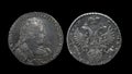 Russia Russian Empire silver coin 1 one rouble 1732 of Empress Anna Ioannovna isolated on black Royalty Free Stock Photo