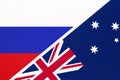 Russia vs Australia, symbol of two national flags. Relationship between Asian and Oceanian countries