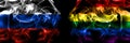 Russia, Russian vs Venezuela, gay flags. Smoke flag placed side by side isolated on black background Royalty Free Stock Photo