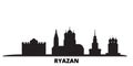 Russia, Ryazan city skyline isolated vector illustration. Russia, Ryazan travel black cityscape Royalty Free Stock Photo