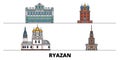 Russia, Ryazan flat landmarks vector illustration. Russia, Ryazan line city with famous travel sights, skyline, design.
