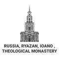 Russia, Ryazan, Ioano , Theological Monastery travel landmark vector illustration