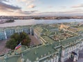 Russia, Saint-Petersburg, Aerial view of green Gables the Hermitage and roof top of Winter Palace at sunset, Russian Royalty Free Stock Photo