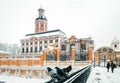 Russia. Saint Petersburg. Alexander Nevsky lavra at frosty winter day. North Prosforny building, North-West Riznichnaya tower,