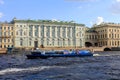 Russia, Saint Petersburg August 21, 2020 water excursion in the summer by boat on the rivers and canals of St Royalty Free Stock Photo