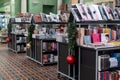 Bookstore without visitors. The bookshelves are filled with books.