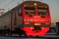 RUSSIA, SAINT PETERSBURG - JANUARY 21, 2023: Commuter train follows the railroad