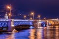 Russia, Saint-Petersburg, June 2, 2019: Palace Bridge, Old Saint Petersburg Stock Exchange and Rostral Columns Royalty Free Stock Photo