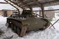 Russia. Saint-Petersburg. Krasnoselsky district. December 12, 2021. Light Soviet T-60 tank in the family historical tank