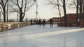 Russia, Saint Petersburg, 16 March 2024: Skating rink in the territory of the former plant, garlands over a skating rink