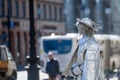 Russia, Saint Petersburg, may 23, 2020:a human artist depicts a monument on the street.